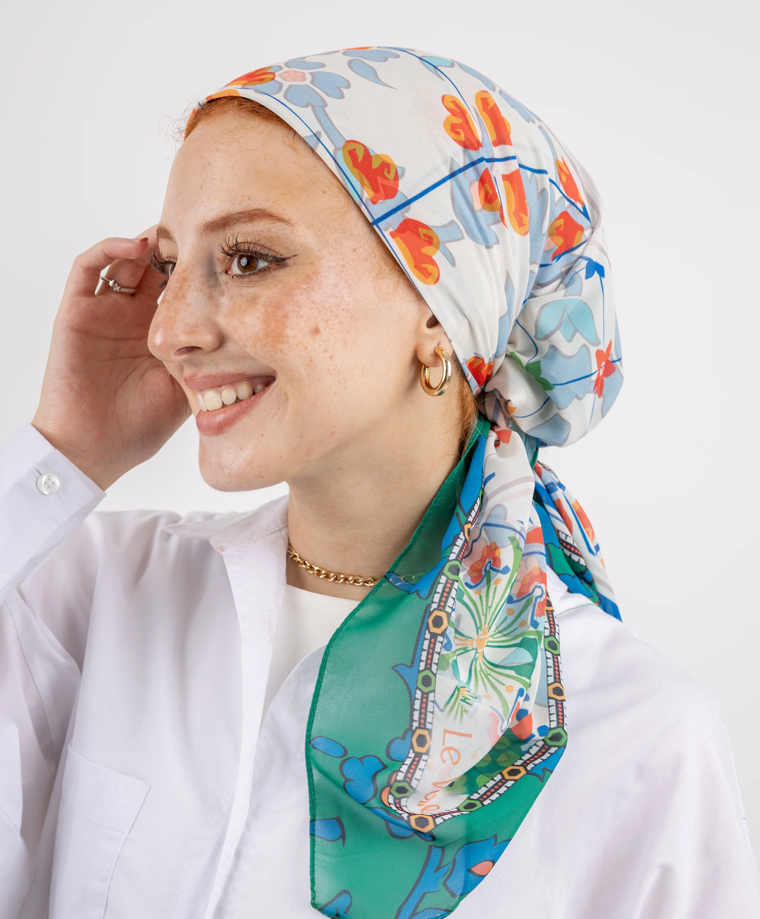 Printed Square Chiffon Scarf - Image 4